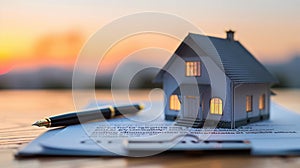 Simple and elegant composition of a house figurine with a signed document