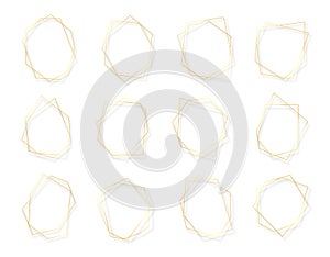 Simple and elegant golden geometric polygonal frame art deco style For wedding invitation card