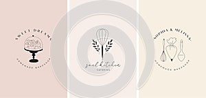 Simple and elegant homemade bakery logo collection. Hand drawn modern style logos, pastry and bread shop vector and