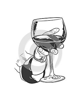 A simple and elegant illustration of a hand holding a glass of wine