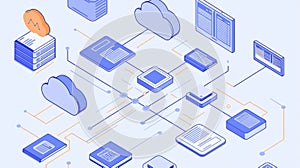 Simple, elegant line-art flowchart demonstrating cloud-based document management
