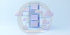 Simple, elegant line-art flowchart demonstrating cloud-based document management