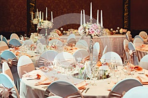 Simple and elegant wedding or festive table setting. beige colors