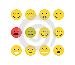Simple emotion different faces and yellow cartoon emoji.