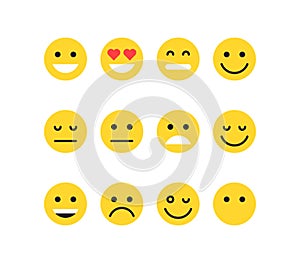 Simple emotion different faces and yellow cartoon emoji.