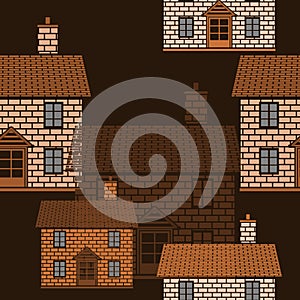 Simple English House Vector Illustration With Dark Background Seamless Pattern