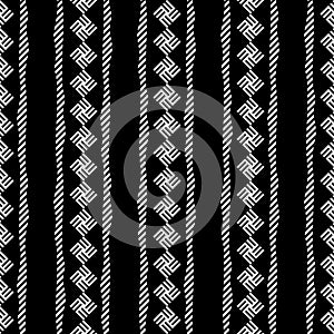 Simple Ethnic black white monochrome vertical Line Seamless Pattern Design | Arr Series