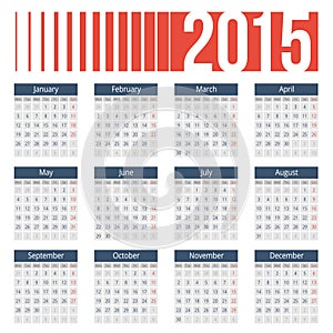 Simple european 2015 year vector calendar