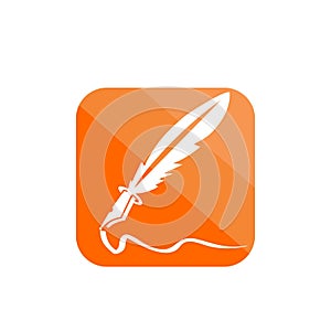 Simple feather ink pen application icon and vector logo