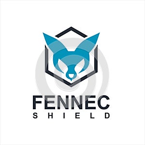 Simple fennec fox head vector logo in hexagon shield