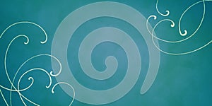 Simple festive turquoise blue background with ornate curves in the corners photo