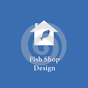 Simple Fish Shop Design Logo Template formed of house icon and Fish icon. vector illustration.