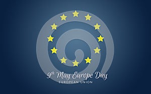 Simple flag of European Union, 9 May europe day. yellow star isolated on gradient dark blue color.