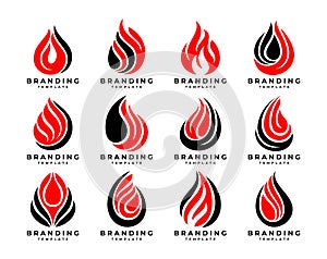 Simple flame fire water drop logo design bundle