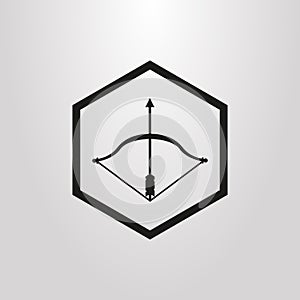 Simple flat art vector icon of a bow and arrow in a hexagon frame