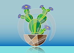 Simple flat cactus vector icon. Green blossoming cactus with flowers pictogram isolated
