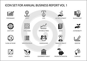 Simple flat design business icons for annual company business report