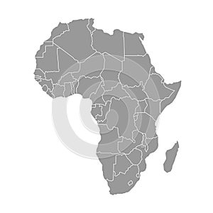 Simple flat grey map of Africa continent with national borders on white background. Vector illustration