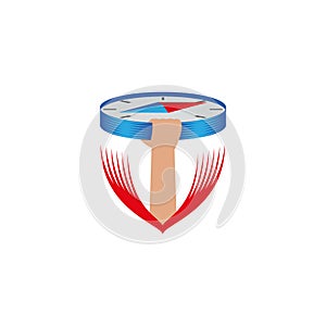Simple and flat hand and big compass icon. Vector hand holding compass logo idea for the business card, branding and