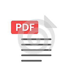 Simple flat icon representing a PDF document with text lines and a folded corner