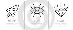 Simple flat icon for visualisation of Mission, Vision and Values of company photo