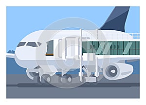 Airplane and aviobridge. Simple flat illustration