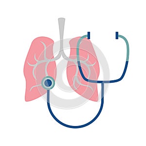 Simple flat illustration of the lungs and a stethoscope