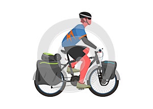 Man touring by bicycle. Simple flat illustration photo