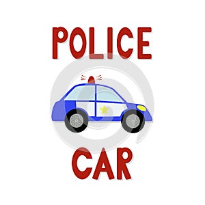 Simple flat image of police car for children.