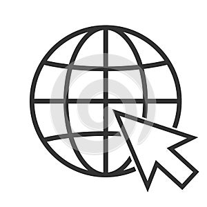 Simple flat internet www icon with globe and mouse pointer vector