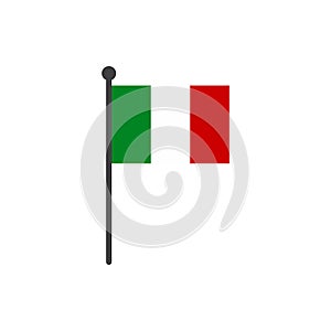 Simple flat italy flag vector illustration with flagpole isolated on white background