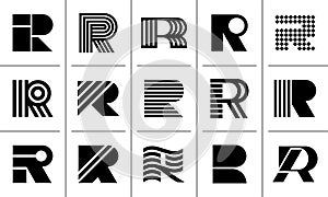 Simple flat line letter R logo icon design set