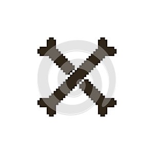 Simple flat pixel art illustration of black two crossbones on white background