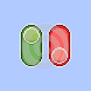 Simple flat pixel art illustration of cartoon vertical red and green on, off switch icons