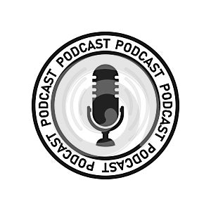 Simple flat podcast recording, podcasting icon or symbol with microphone vector illustration photo