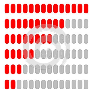 Simple, flat progress, level indicator, loading bar set at diffe