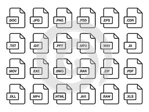 Simple flat style file type extensions icon set