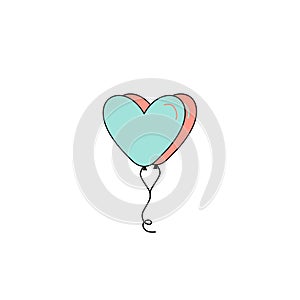 Simple flat style icon of beautiful two balloons in the form of hearts for the feast of love on Valentine`s Day or March