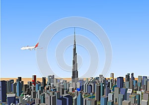 Simple flat-style illustration of Dubai city in United Arab Emirates and its landmarks.  Famous buildings included such as Burj Kh