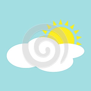 Simple flat sun behind cloud illustration