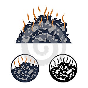 Simple flat vector clipart of a smelly dump with assorted unsorted waste. A pile of miscellaneous garbage with a smell. Schematic