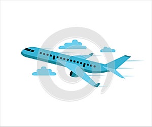 simple flat vector design of airplane flying climb up in the sky illustration