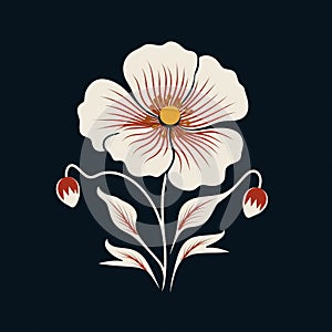 Simple Floral Logo: White Poppy And On Black Background