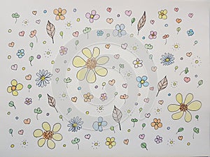 Simple floral pattern with lovely flowers and leaves. Watercolor seamless print on white paper background