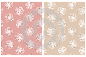 Simple Floral Seamless Vector Patterns Set. Pink and Gold Floral Print.