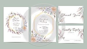 Simple floral wedding invitation template set of watercolor flowers