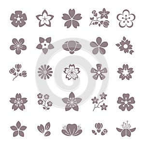 Simple flower, floral graphic vector icons set