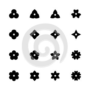 Simple flower icons set. Black floret silhouettes for design.