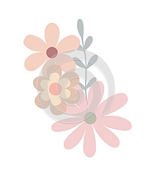Simple flowers pastel-colored floral arrangement in flat style vector illustration, symbol of spring, cozy home, Easter holidays c