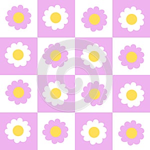 Simple flowers vector border cute daisy pattern pastel background seamless floral decorative design